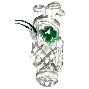 Galway Irish Crystal Golf Clubs Christmas Ornament w/Shamrock